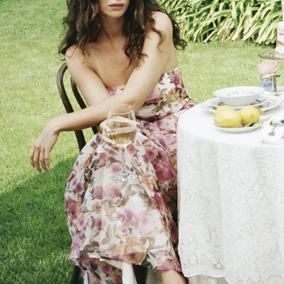 NWT Lulus Fleur of Dreams Ivory and Pink Floral Print Organza Maxi Dress - Picture 10 of 14